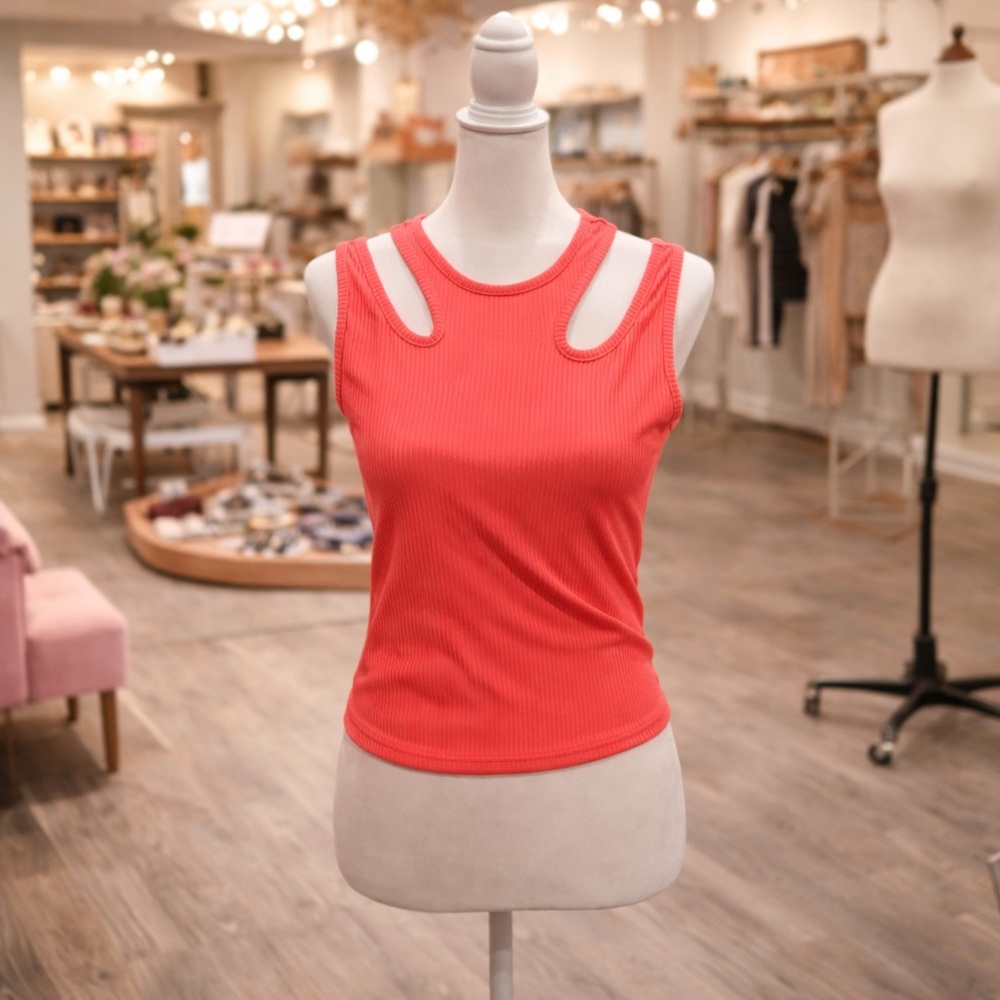 White Birch S/M Neon Pink Ribbed Cutout Tank Top NWOT